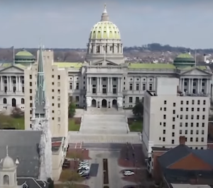 Drone shot of the PA Legislature