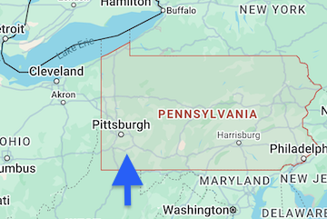 This is a map showing the Western Half of the Commonwealth of Pennsylvania where we practice law