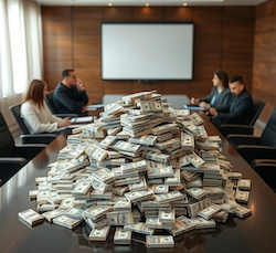 A pile of money showing, reflecting cost of court filings and arbitration or mediation 