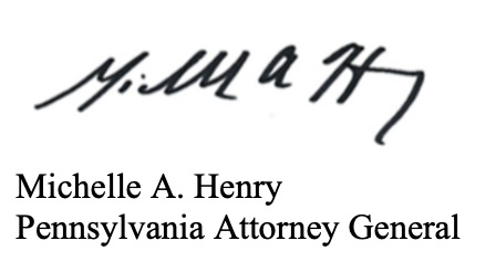 Signature of PA's attorney general 