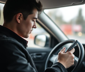 A person driving and using a cell phone 