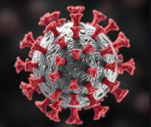 a close-up of a virus spore, in reference to the pandemic that delayed resolution of civil cases 