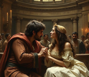 Romeo and Juliet inside a courtroom setting, reflecting the importance of naming all indispensable parties 