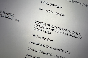 A document that reads "notice of intent to obtain judgment by default" for filing in PA