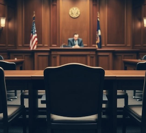 An empty chair a jury trial from some of the parties settling with the Plaintiff so they don't need to appear 
